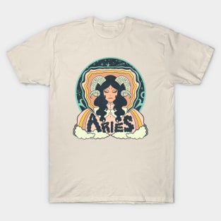 Retro Psychedelic Aries Woman with Horns T-Shirt